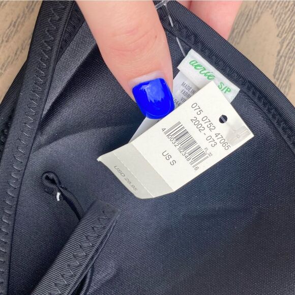 NWT Aerie small black halter tie back triangle padded push up bikini top swim in - Picture 5 of 7